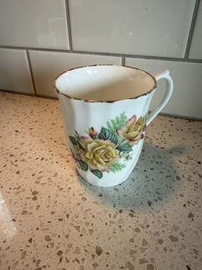 Royal Sutherland Fine Bone China Floral Coffee Mug with Gold Trim, Made in Engla
